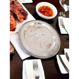 Vintage Silver Plated Meat Tray, Oval Serving Platter, Footed Dish